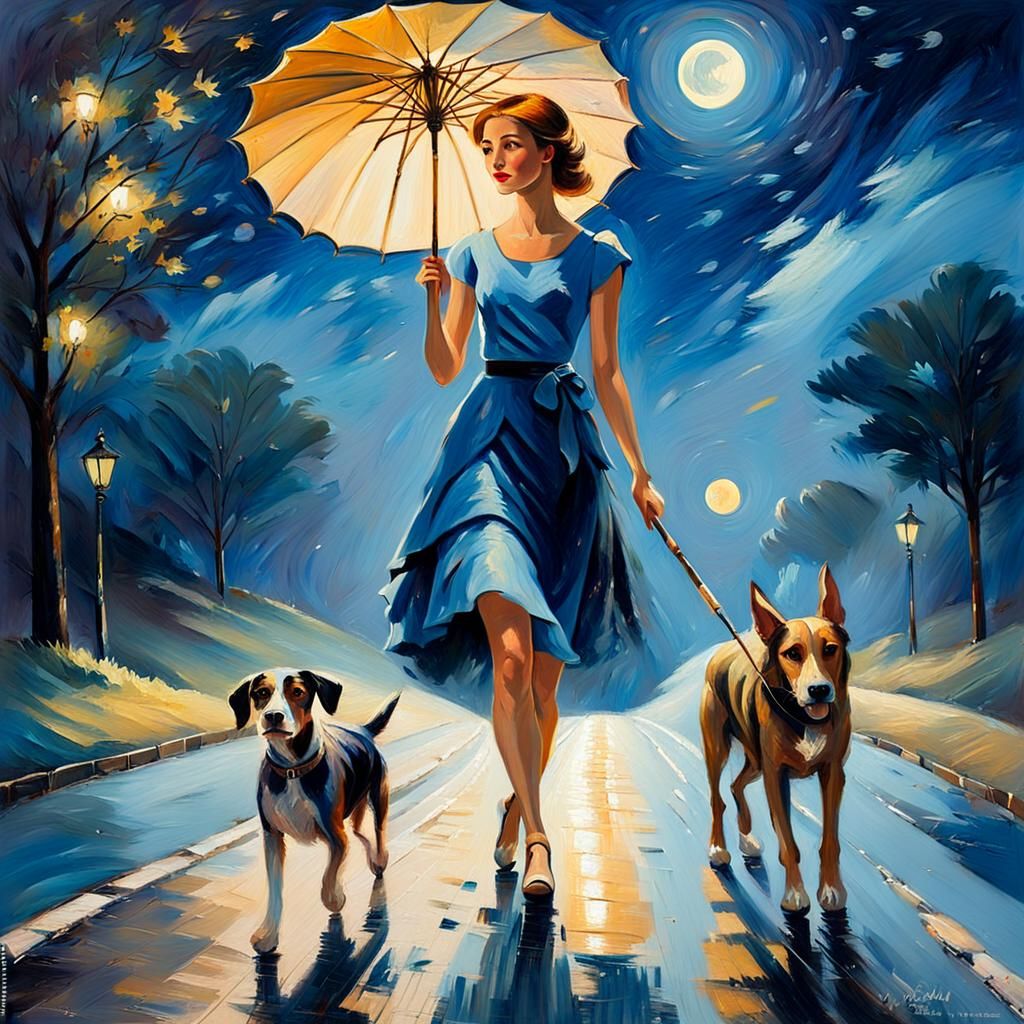 Woman with Parasol in Neo-Impressionist Style