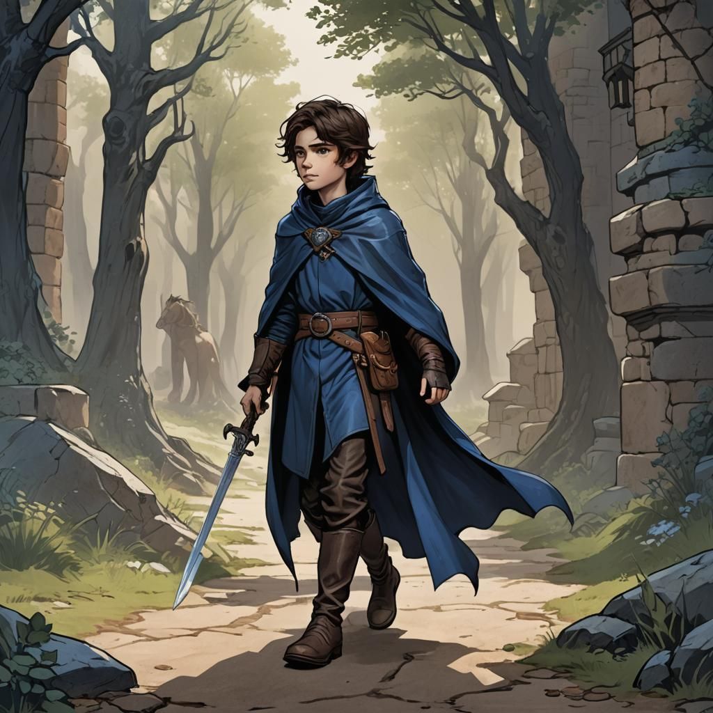 Boy on Pony Rides Through Misty Forest in Fantasy Art