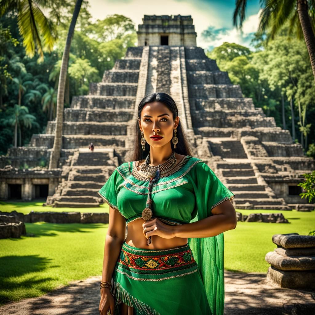 Stunning Brunette in Front of Mayan Temple