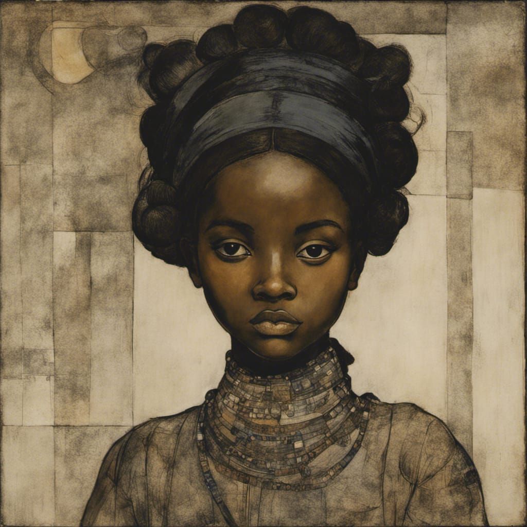 Black Girl in Style of Rackham and Klee