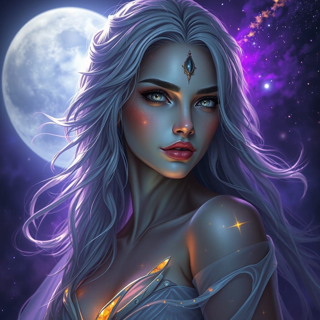 Enigmatic Goddess Radiates Cosmic Power and Elegance in Dark...