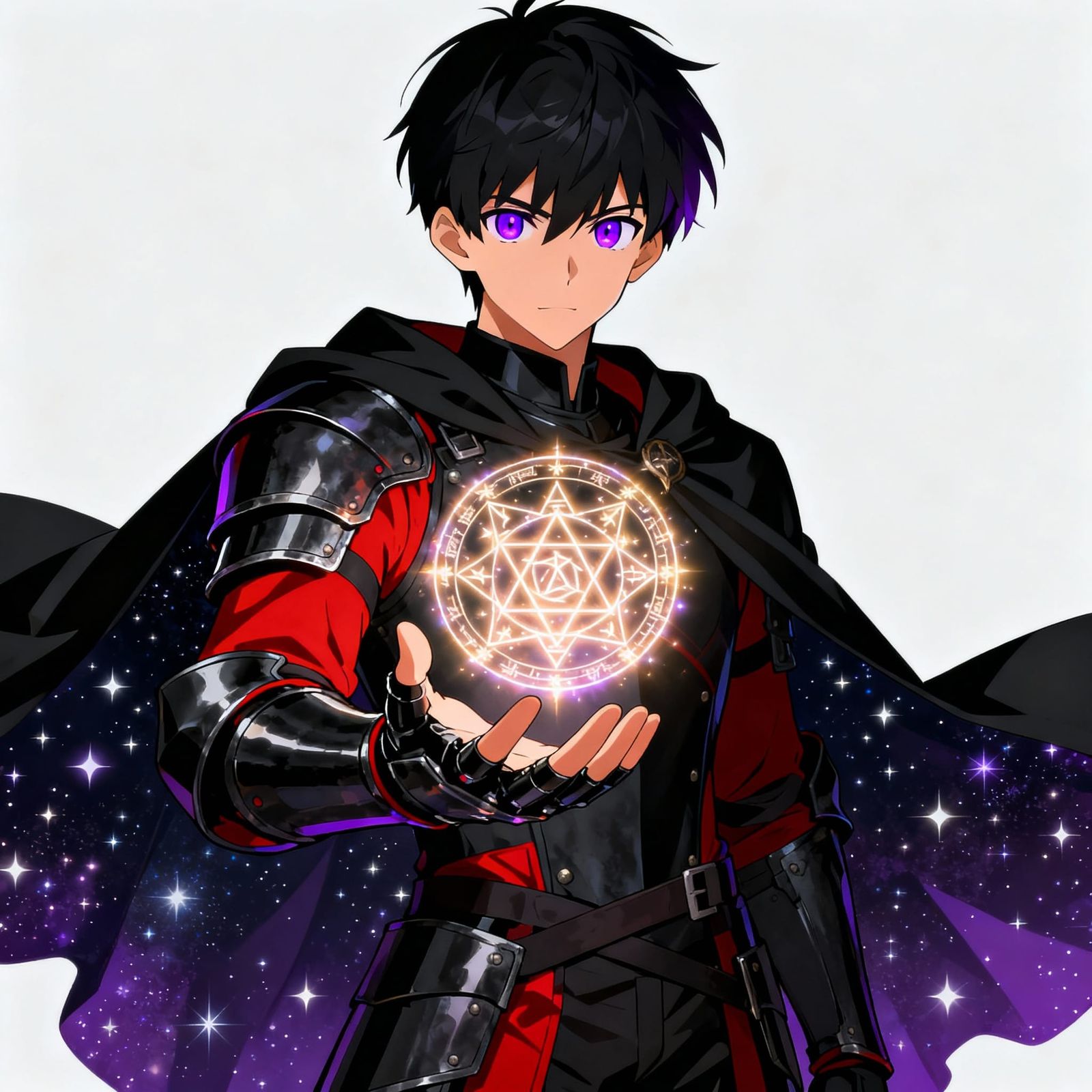 Anime Knight with Violet Eyes and Magic Rune