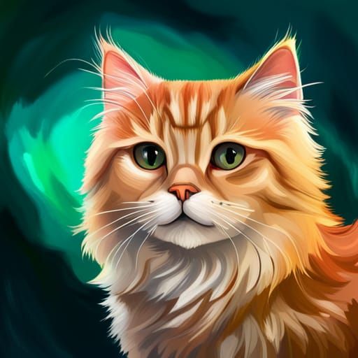 Detailed Persian Cat with Shield in Splash Art Style