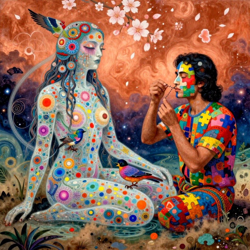 Mystical Shaman's Astral Journey in Vibrant Collage