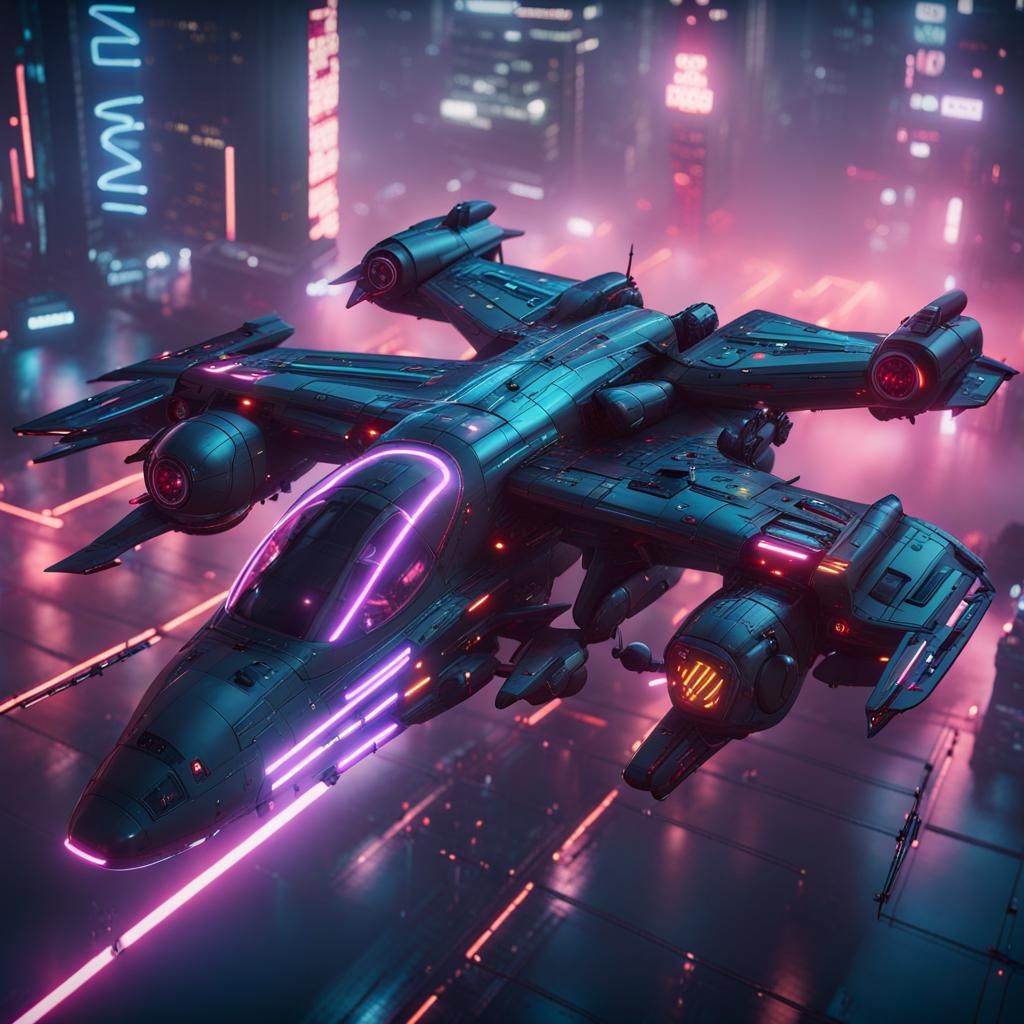 Cyberpunk High-Tech Aircraft in 3D Game Style