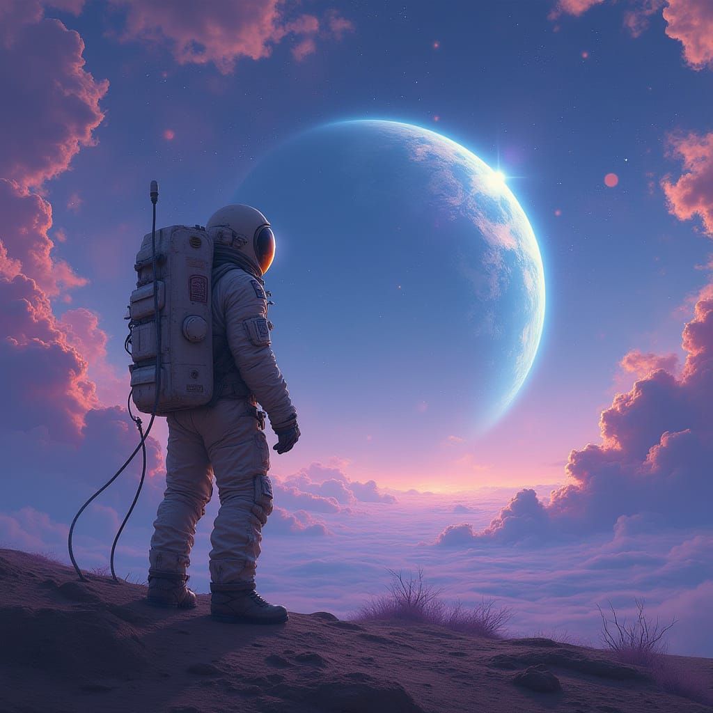 Astronaut Longing for Earth on Alien Planet