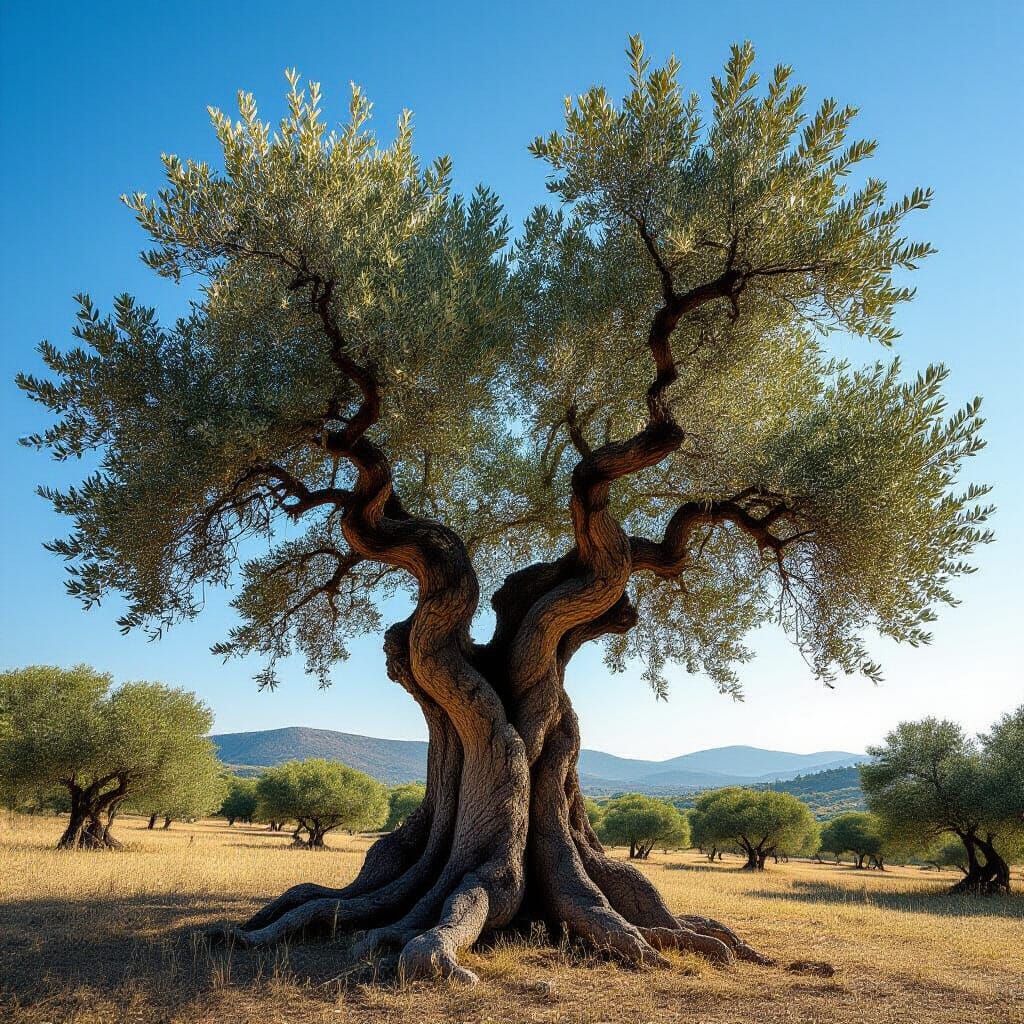 Ancient Olive Tree Under Clear Blue Sky