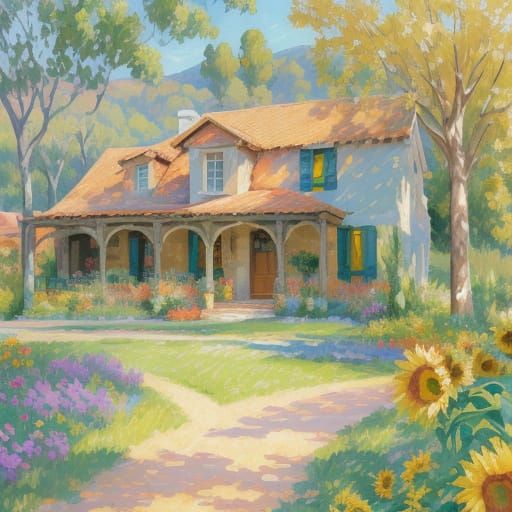 Vibrant Provence Landscape in Post-Impressionist Style