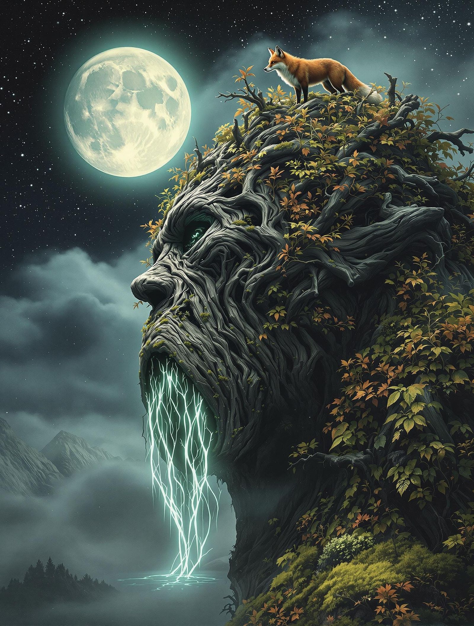 Monumental Forest Titan Awakens Under Moonlight