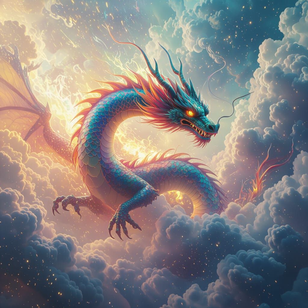 Iridescent Dragon in Kaleidoscopic Dreamscape, Cinematic Sti...