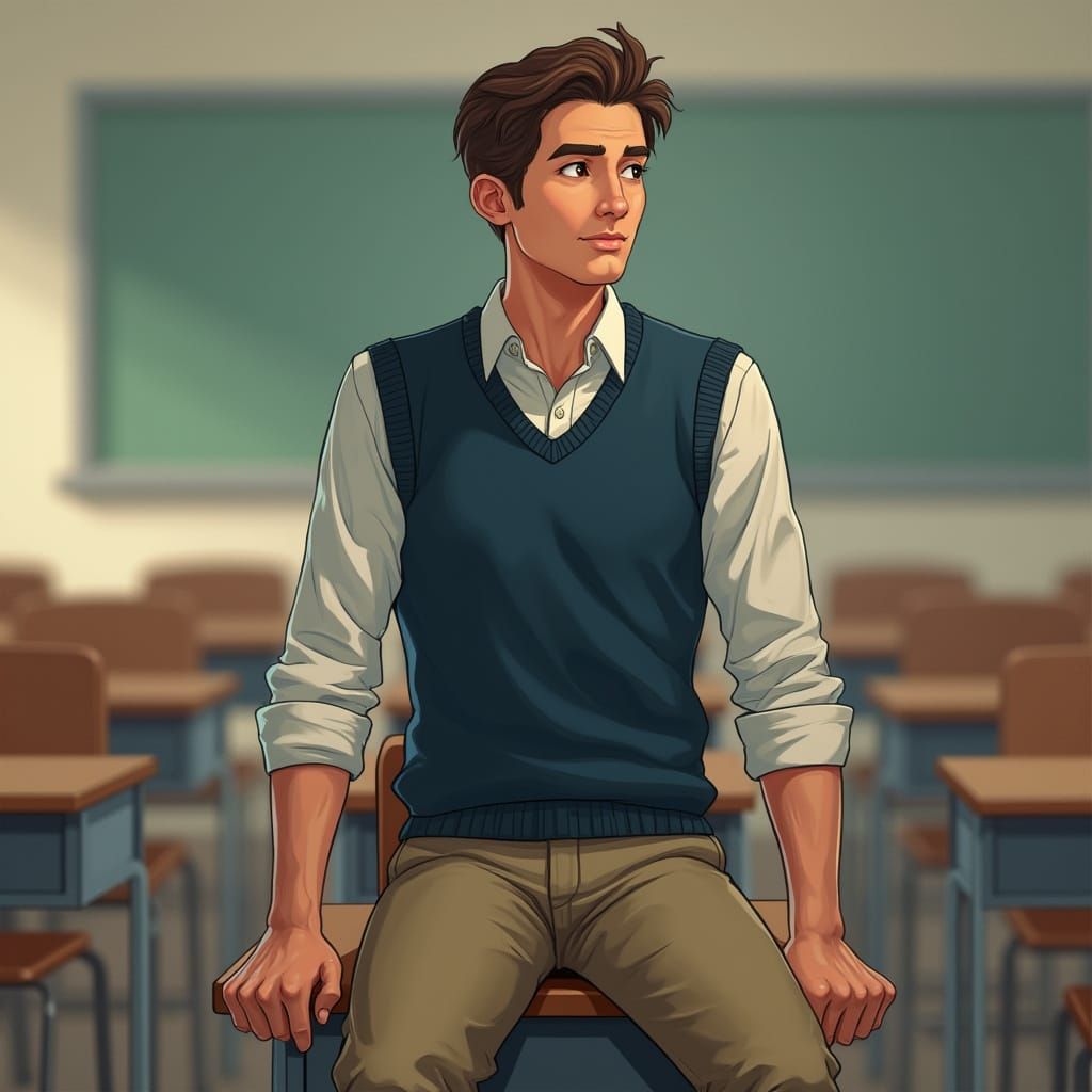 Realistic Portrait of a Man in a Classroom