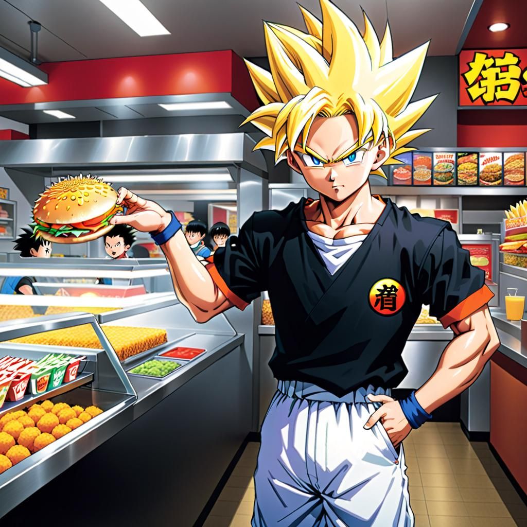 Powerful Hero Serves Fast Food in DragonBall Style