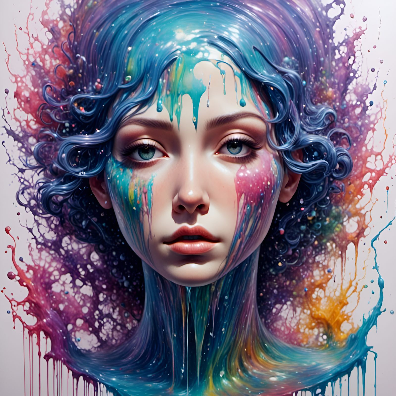 Pastel Oil Slick Girl in Art Nouveau Style