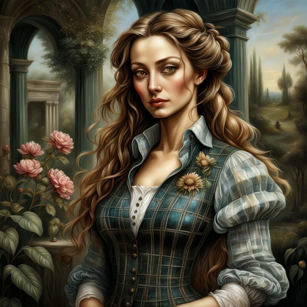 Madame Lisa Giocondo or Gioconda in the style of Leonardo Da Vinci and Sandro Botticelli, the third and fourth portrait ...