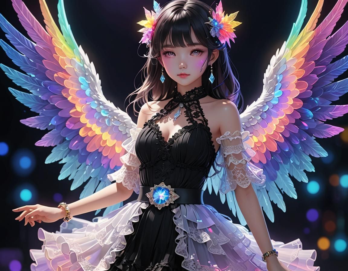 Rainbow Angel in Neon UV Black Light