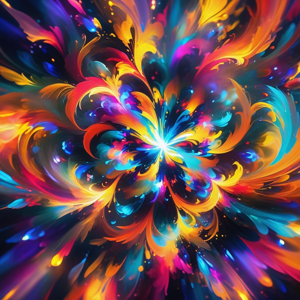 Abstract Expressionism: Mysterious Entity in Neon Mist