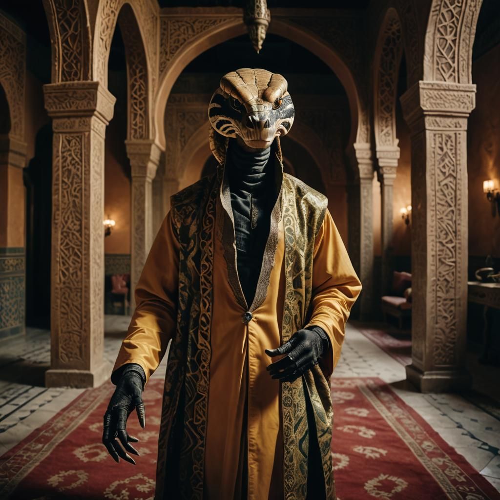 Cobra Creature in Moroccan Palace: Cinematic Film Still