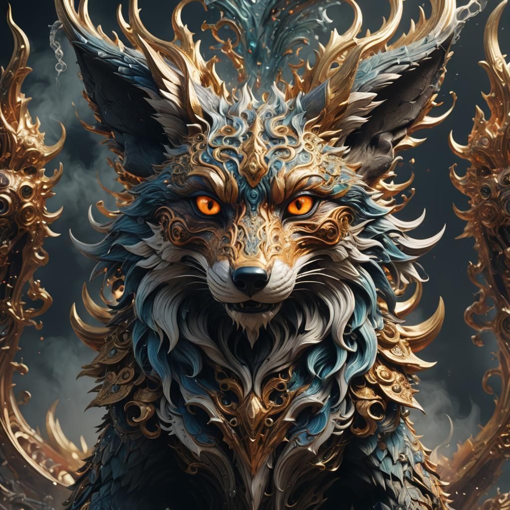 Psychedelic Mythical Fox Demon in Fractal Style