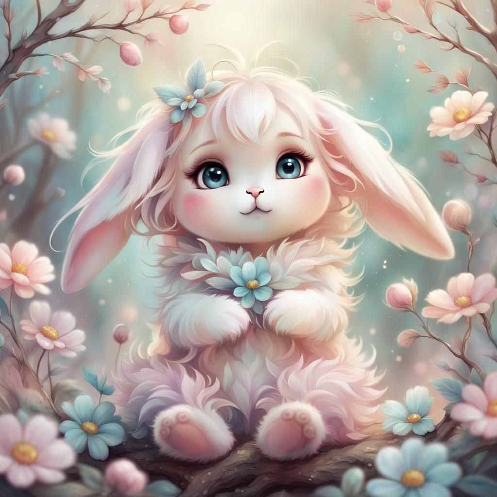Cute Chibi Bunny with Pastel Colors