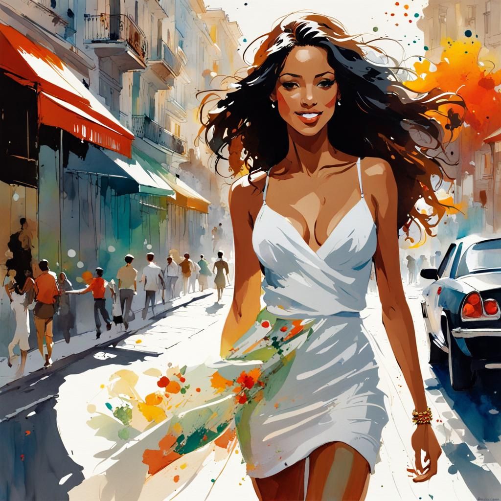 Beautiful Cuban Woman Portrait in Hyperdetailed Scribble Art