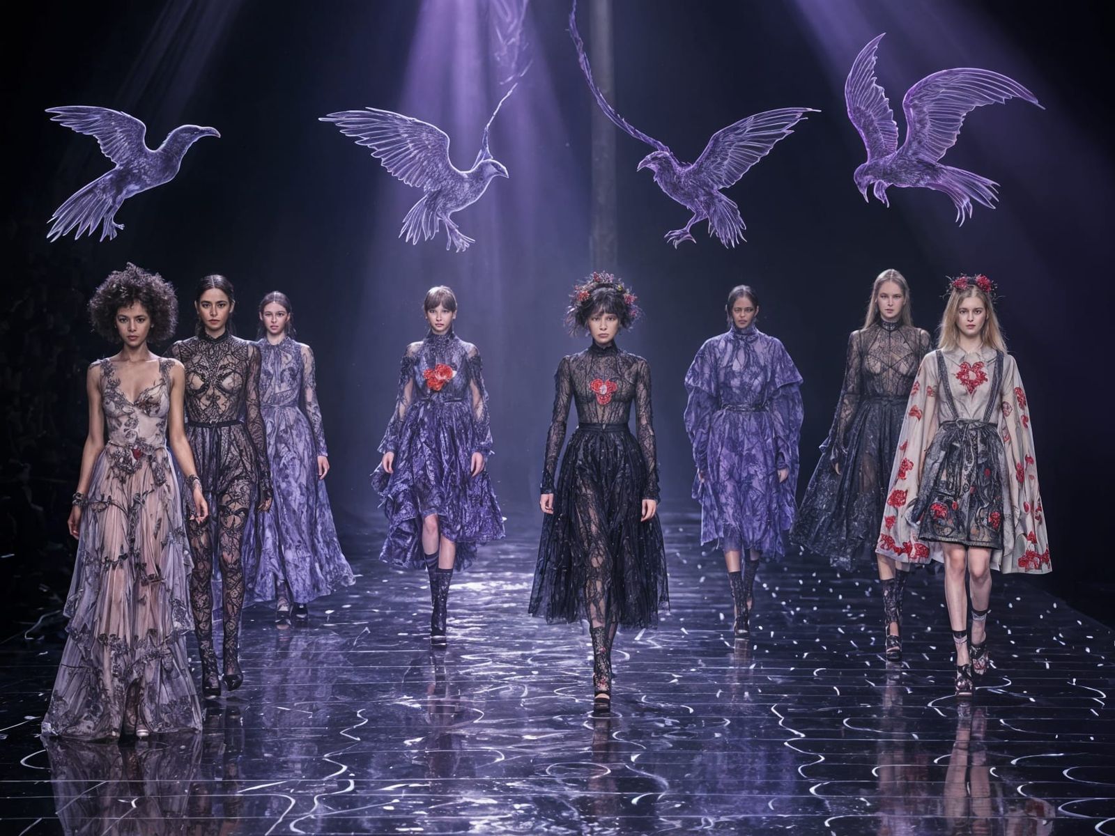 Cyberpunk Runway Illuminated by Ethereal Violet Glow