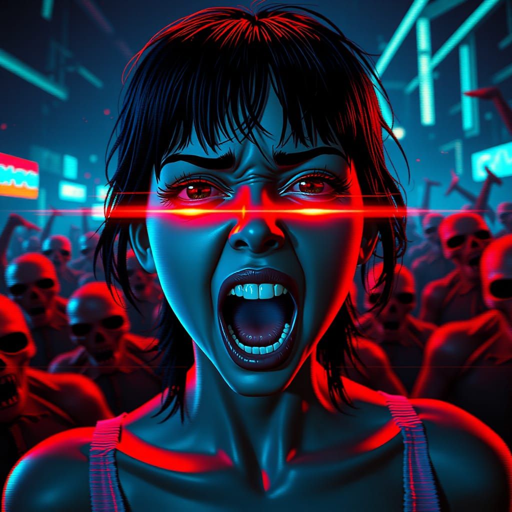 Woman Screaming in Glitchcore Zombie Apocalypse