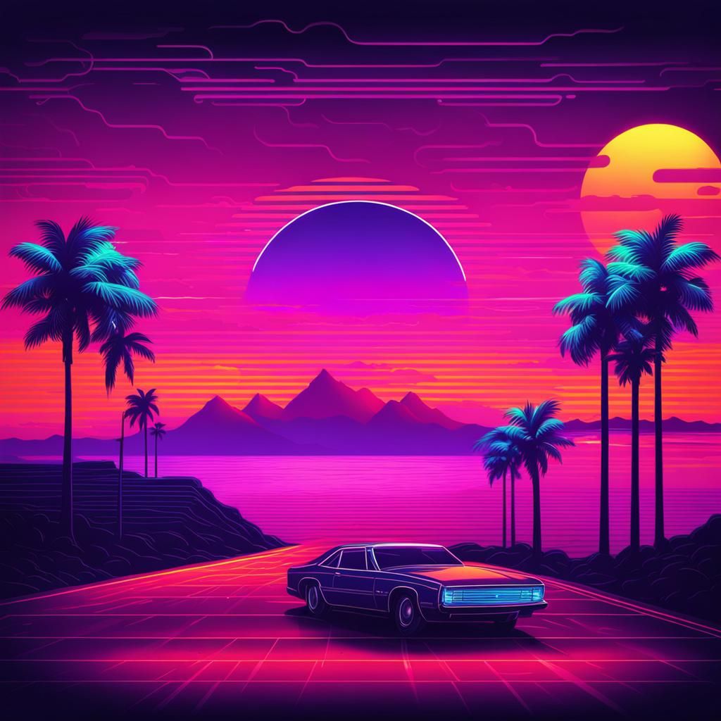 Synthwave Sunset with Neon Retro Style