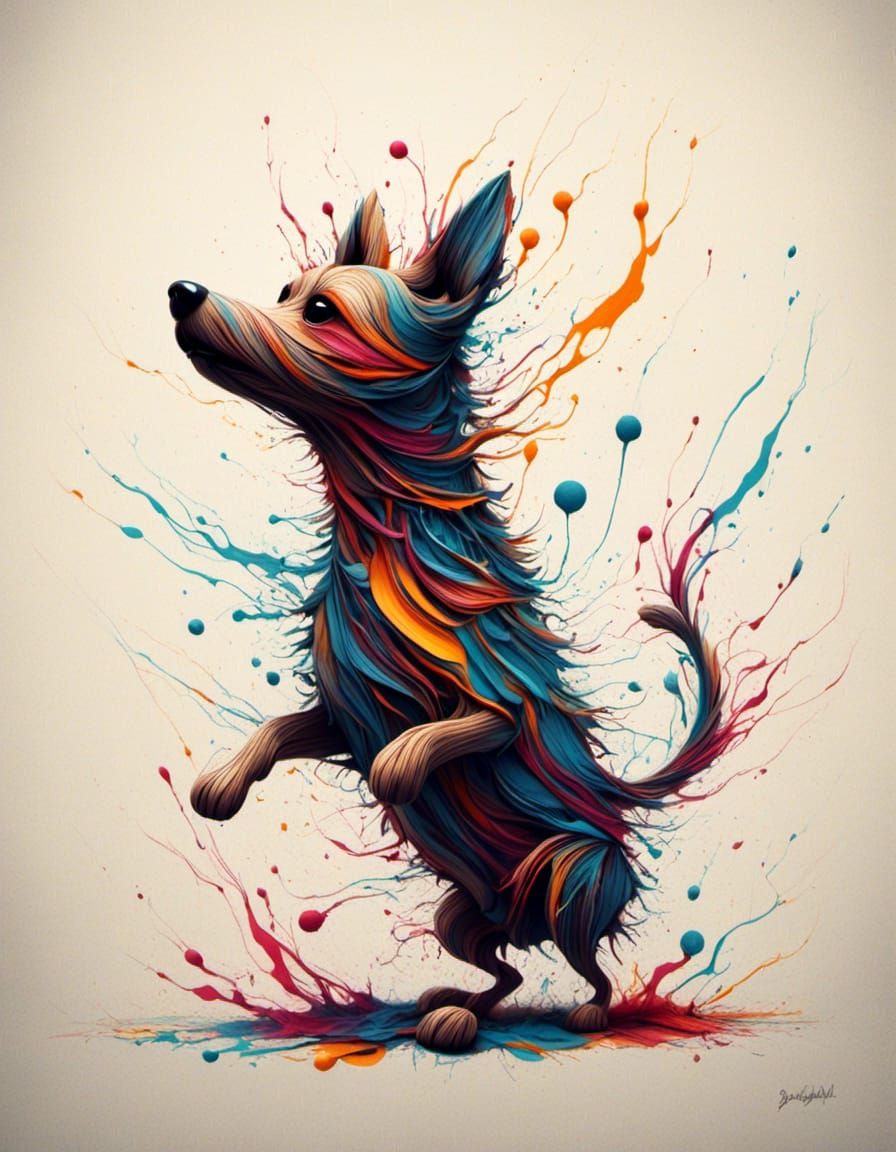 Detailed Stick Figure Dog in 2D Cartoon Style