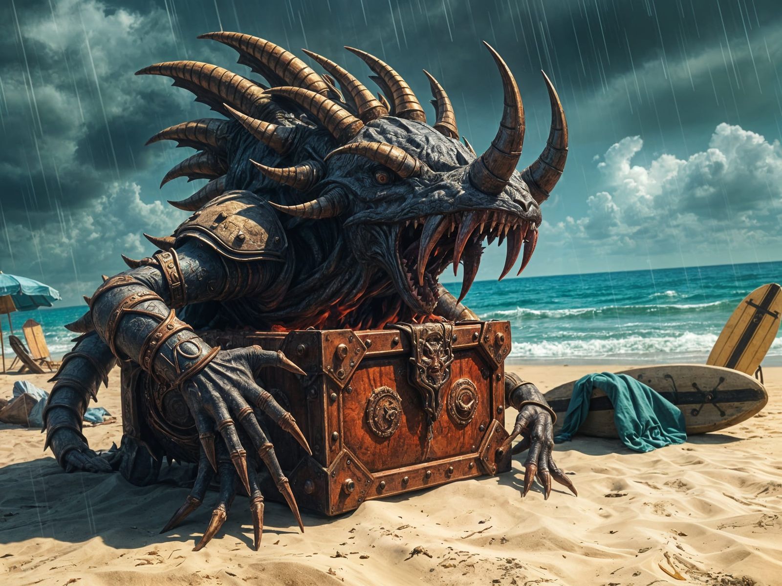 Vicious Mimic Monster on Stormy Beach