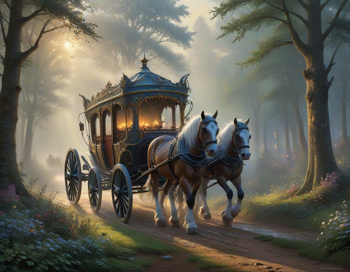 Medieval Carriage Embarks on Whimsical Journey Through Encha...