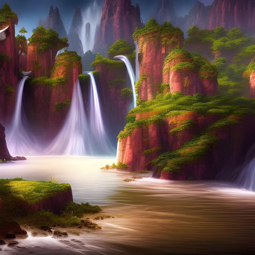 Fantastical Waterfall in Detailed Matte Painting