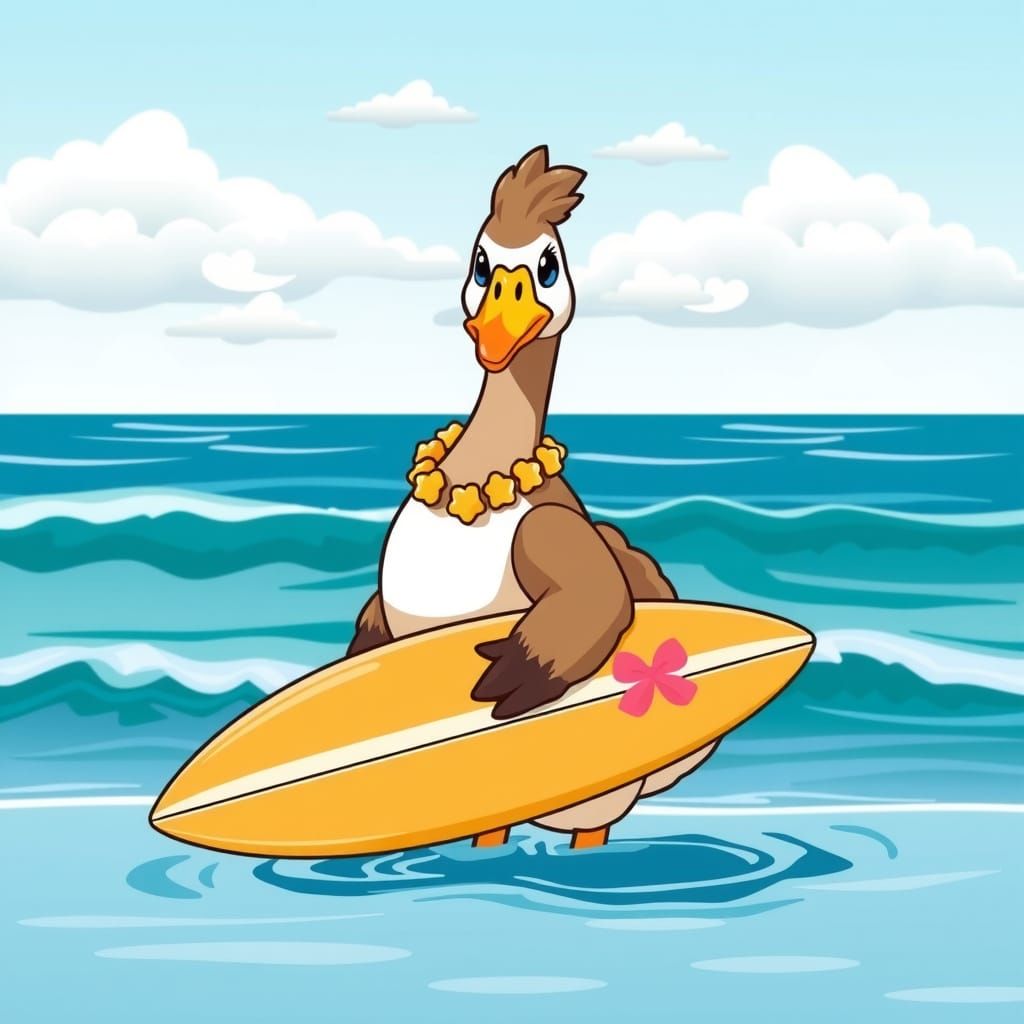 Kawaii Hawaiian Goose with Surfboard