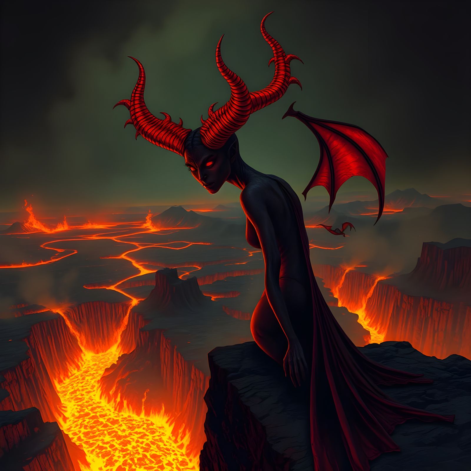 Fiery Female Demon Confronts Hell