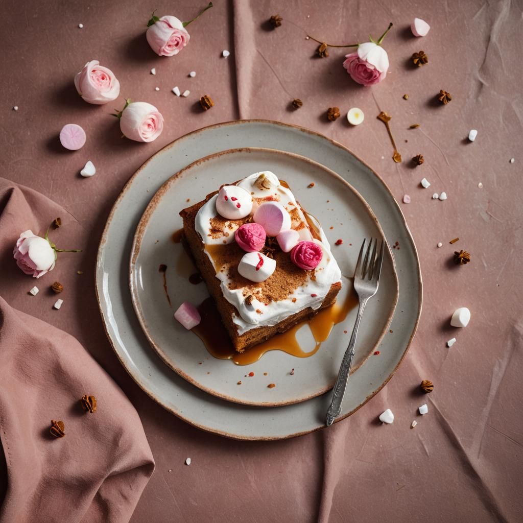 Spicy Cardamom Cake with Rose Syrup Still Life