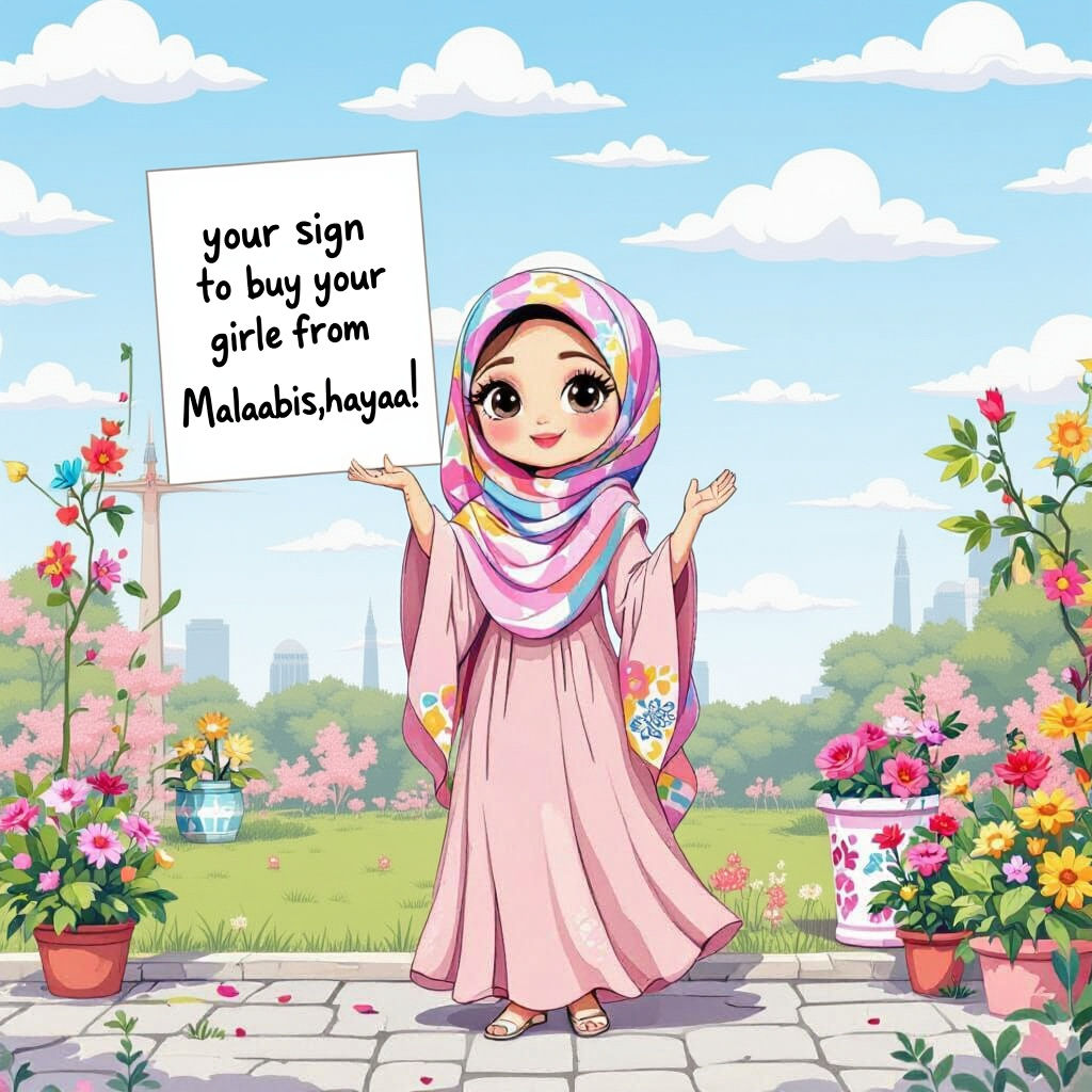 Animated Niqabi Advertising Abayas on Signboard