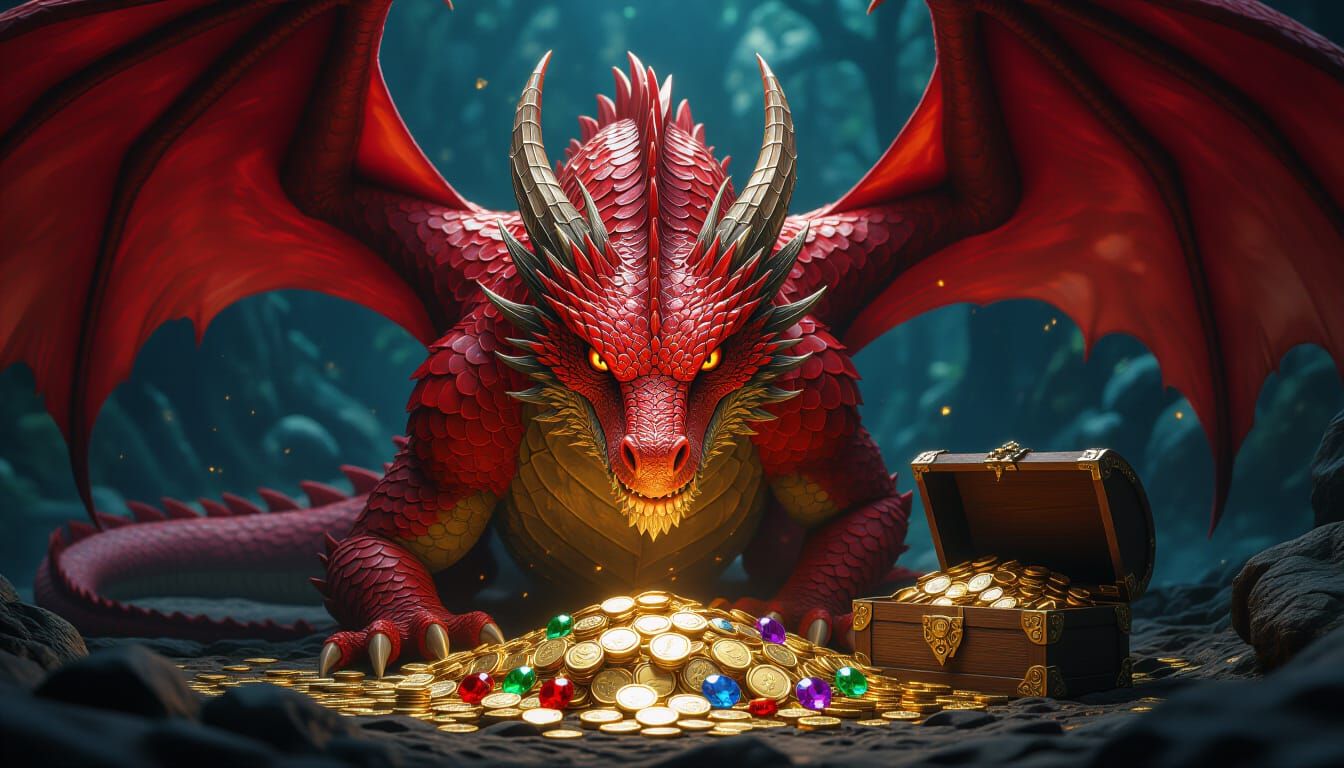 Majestic Dragon Guarding Treasure, Fantasycore Style
