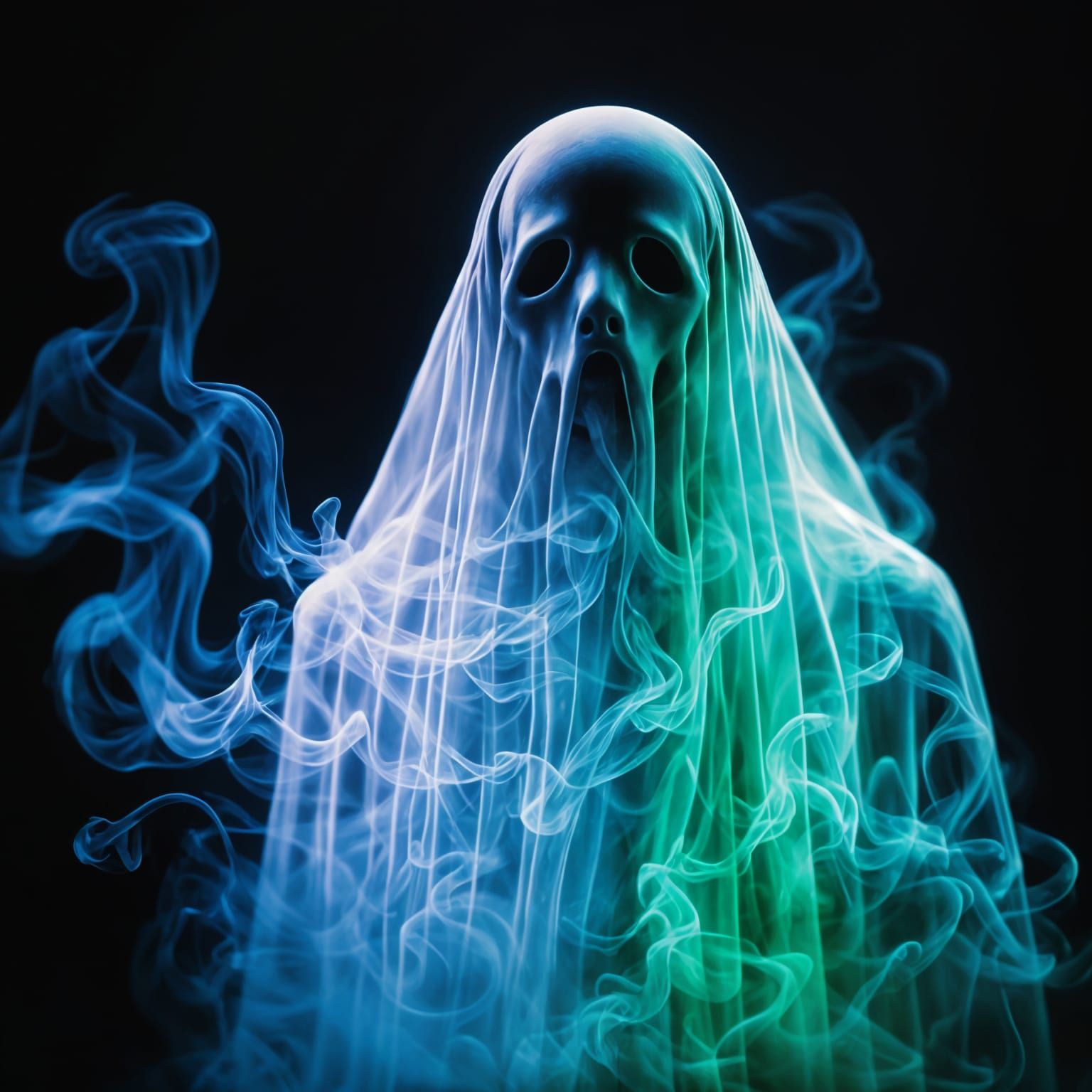Ethereal Ghost in Neon Smoke