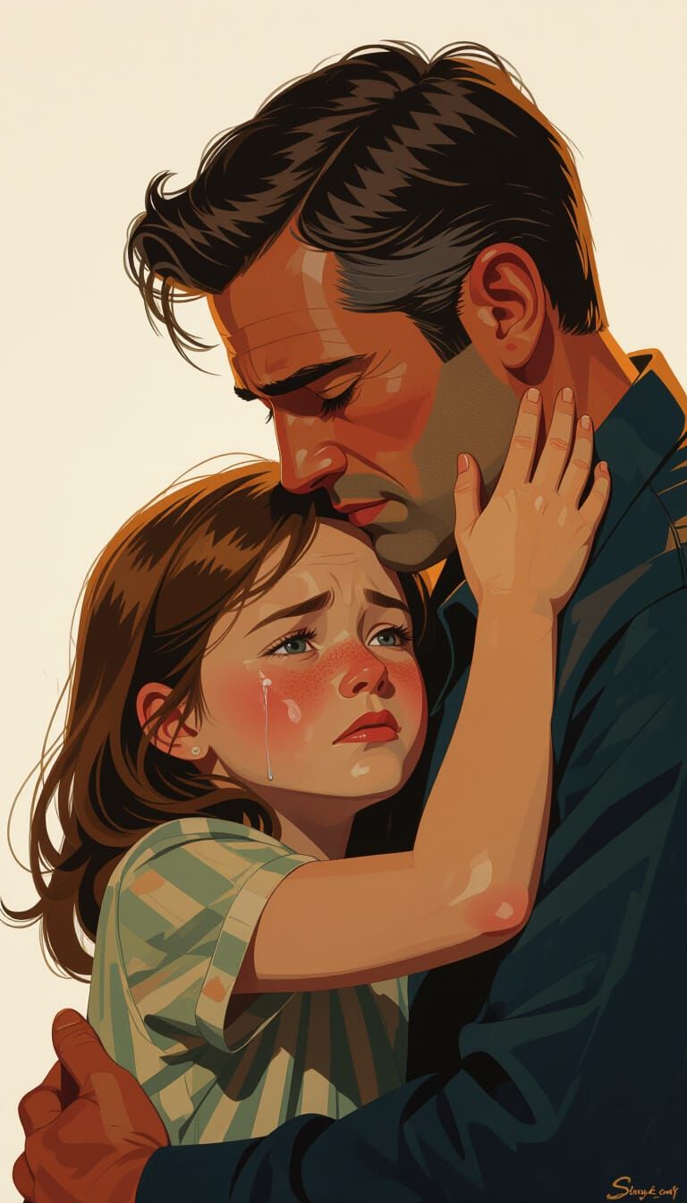 Emotional Daughter's Farewell: Cinematic Matte Painting