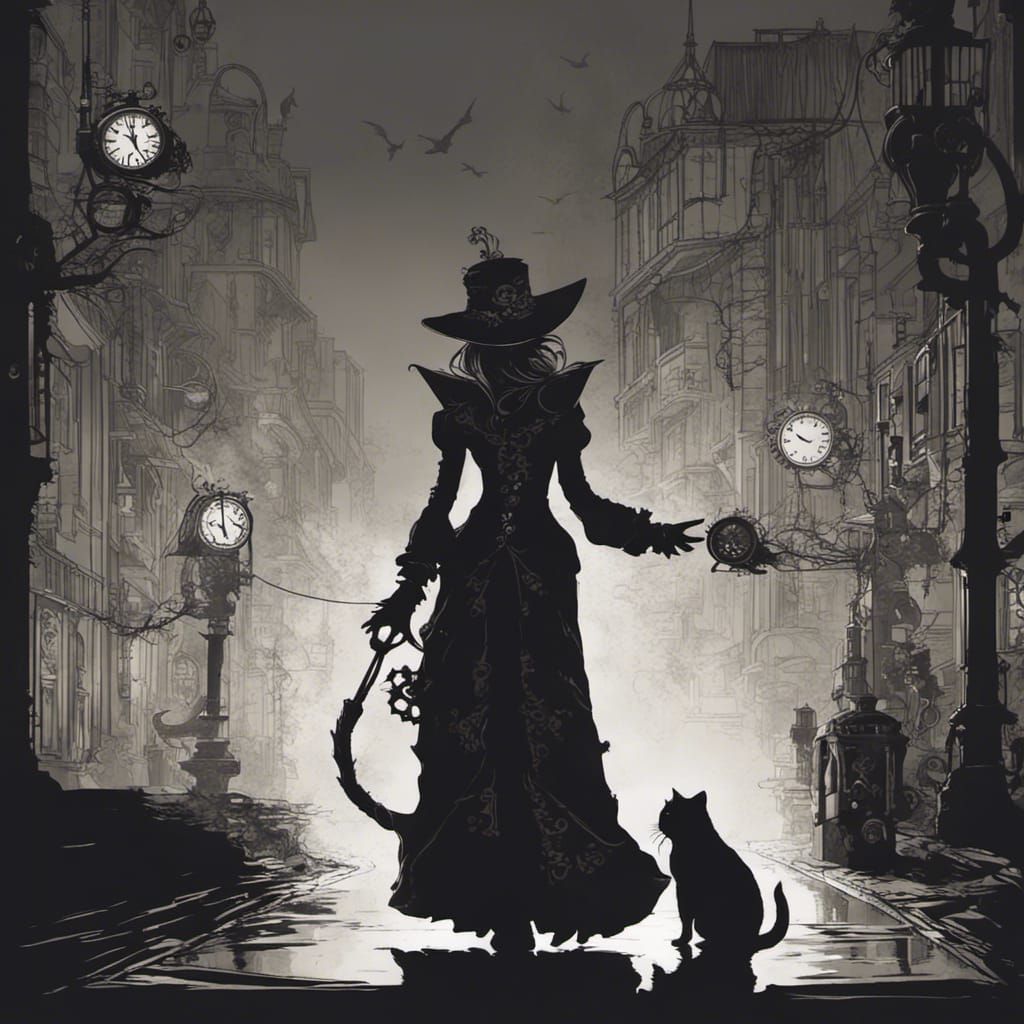 Ethereal Steampunk Sorceress in Foggy City