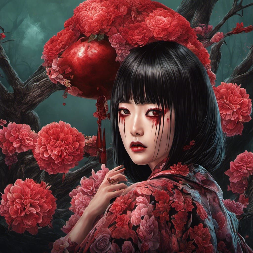 Japanese Horror Scene in Shudder Magazine Style