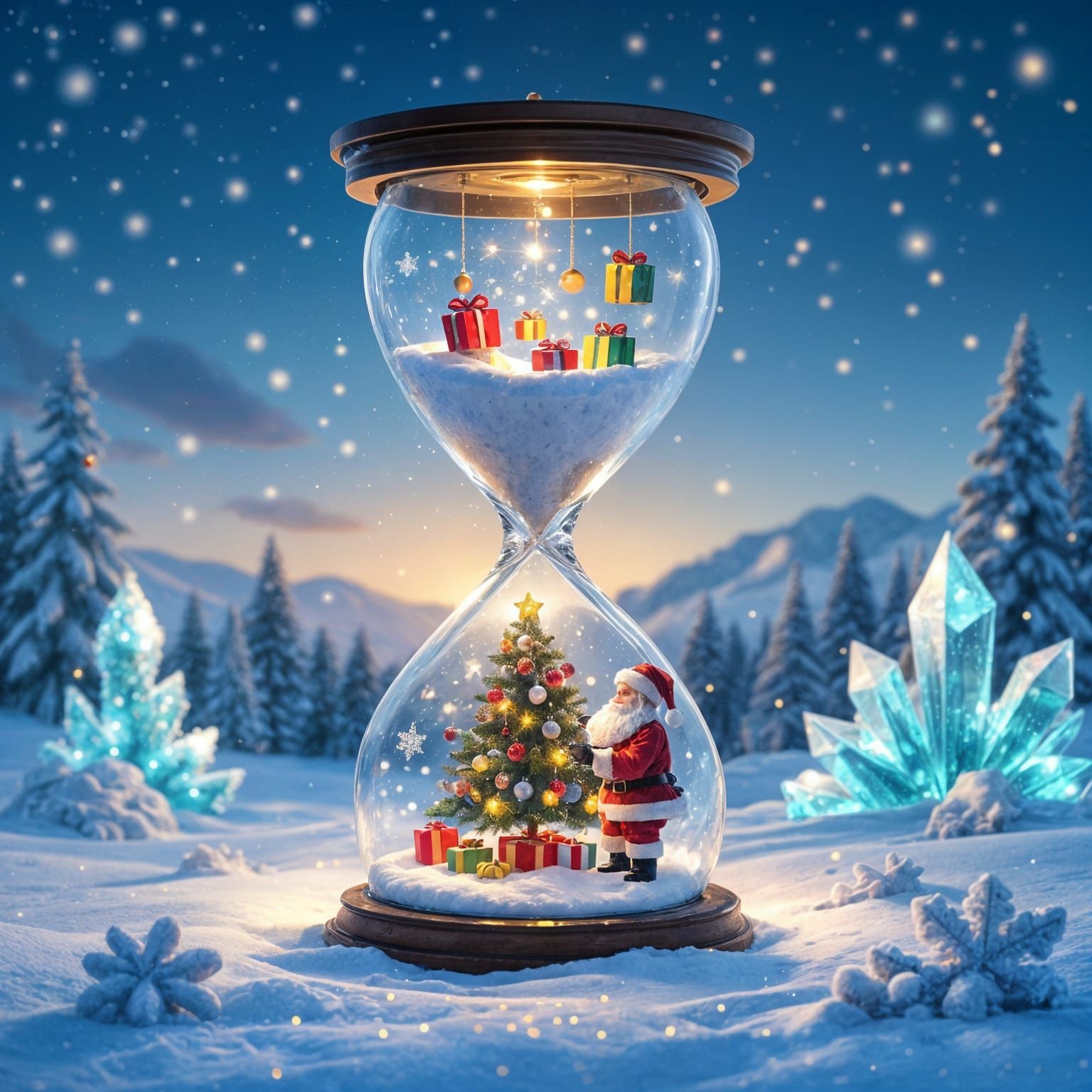 Christmas Hourglass with Santa and Gifts