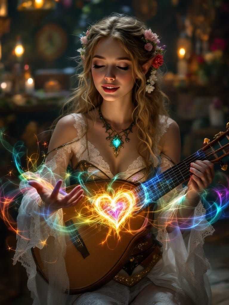 Enchanted Elf Bard in Midnight Tavern