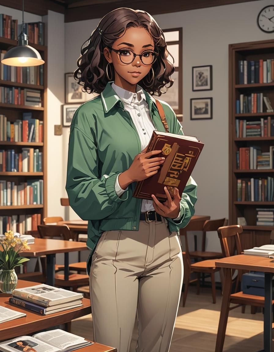 African American Woman Reading: 90's Anime Style