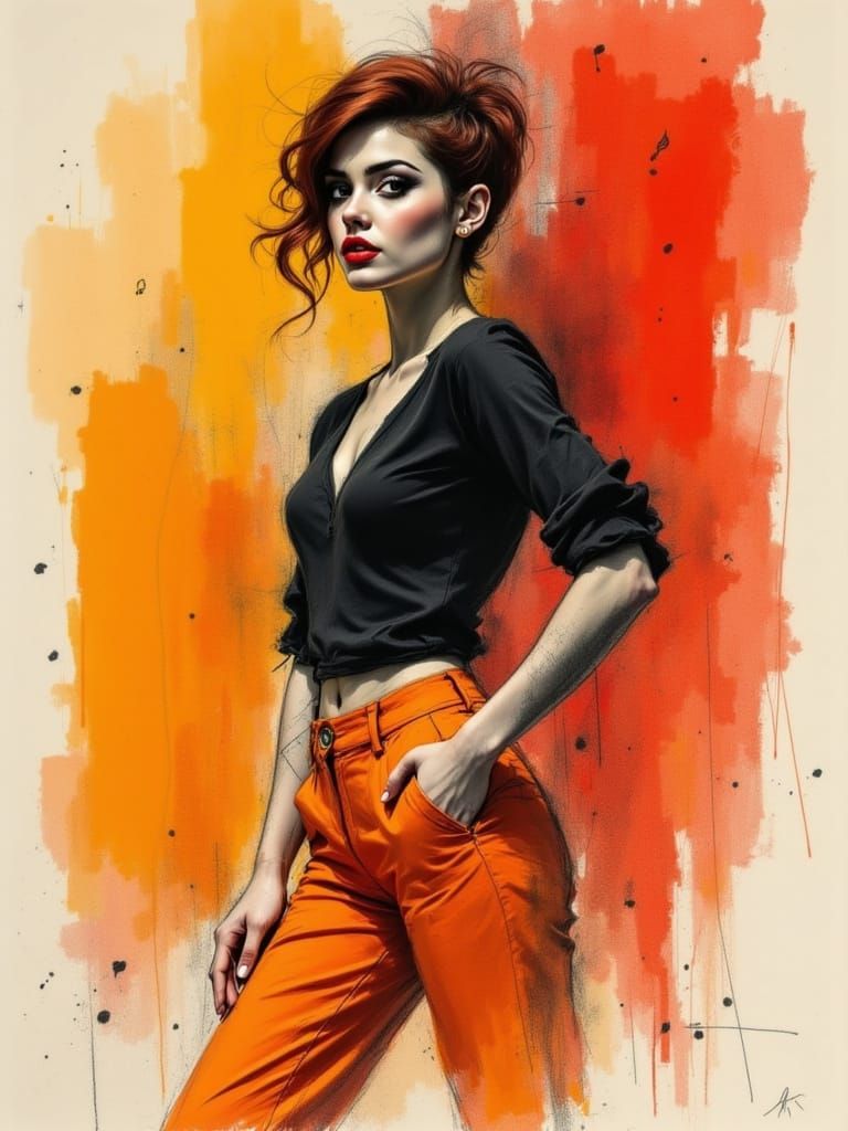 Confident Woman in Vibrant Charcoal Portrait