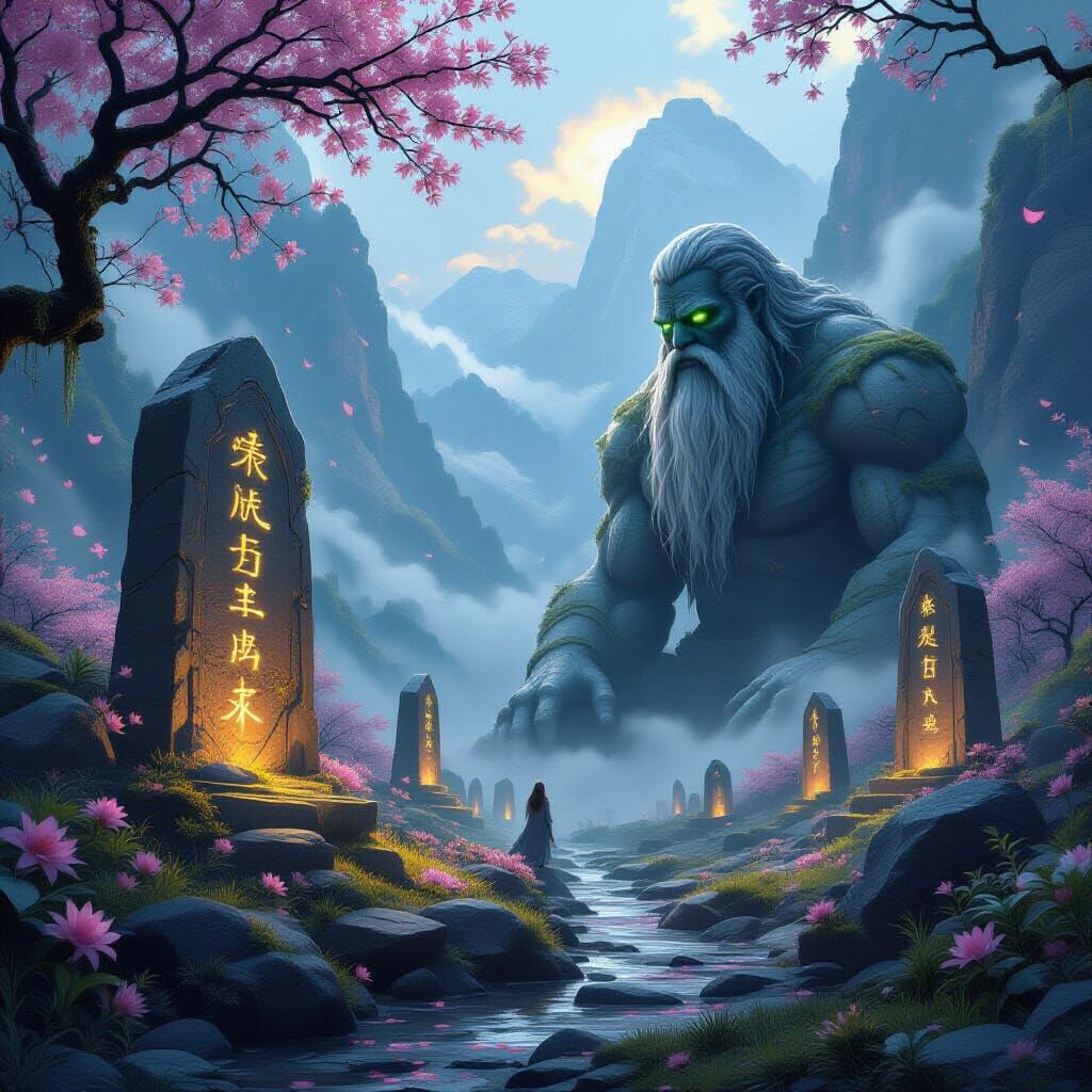 Stone Giant in Mystical Valley: Digital Matte Painting