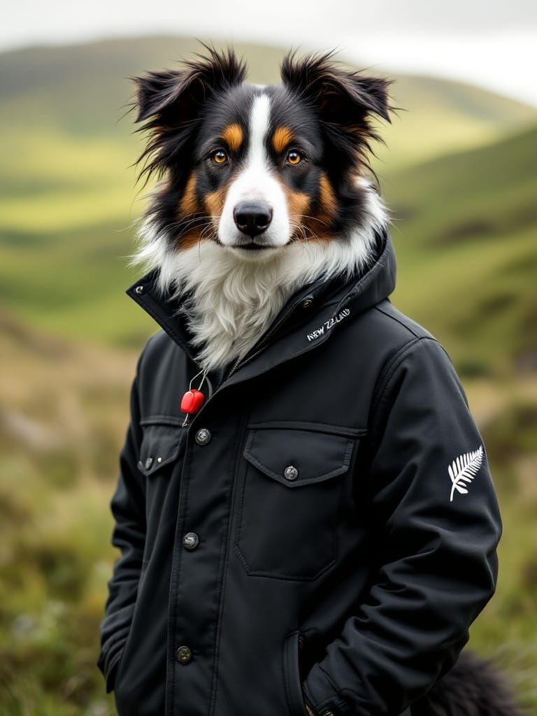 Border Collie in Modern Shepherd's Jacket, Embracing New Zea...