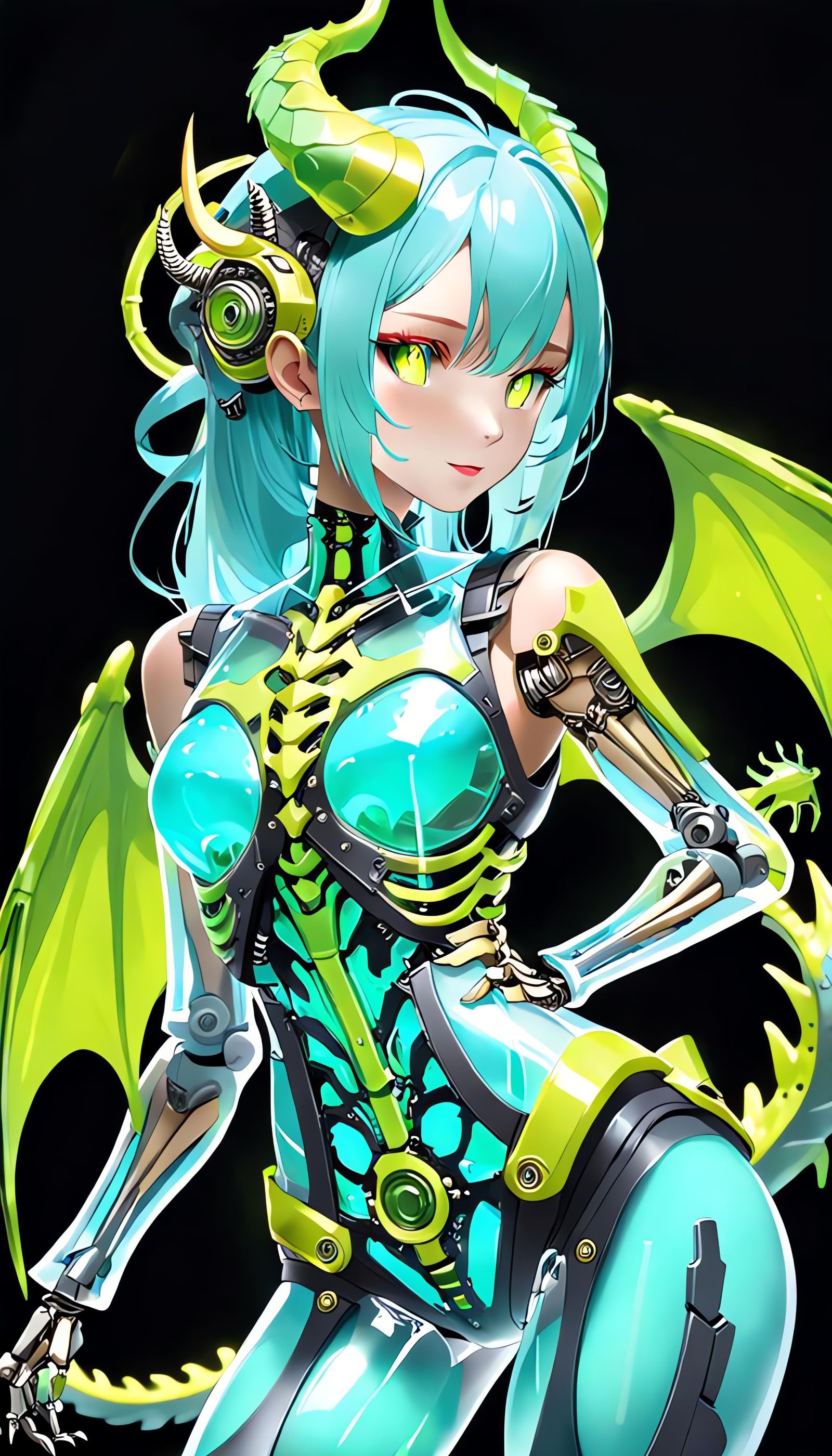 Chimera Girl with Robot Skeleton and Dragon Wings
