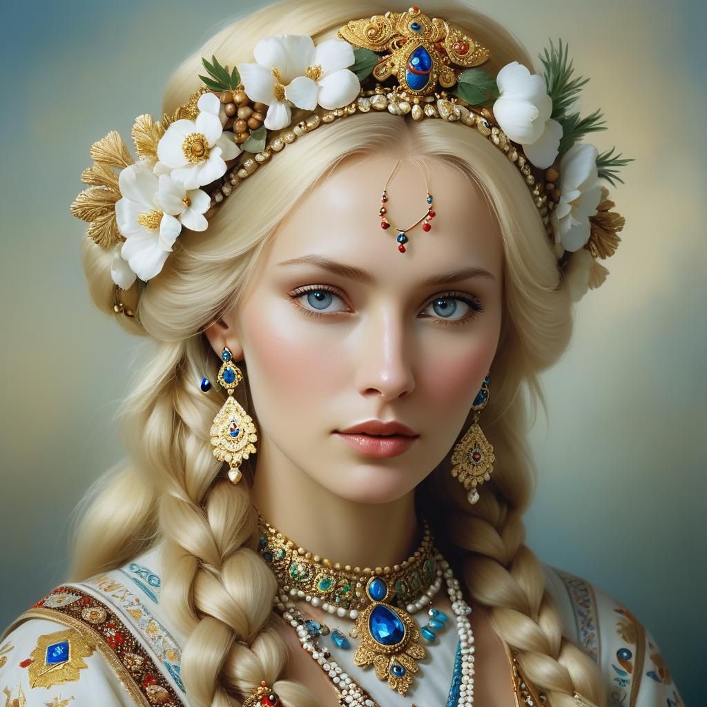 Slavic Beauty in Folk Art Style