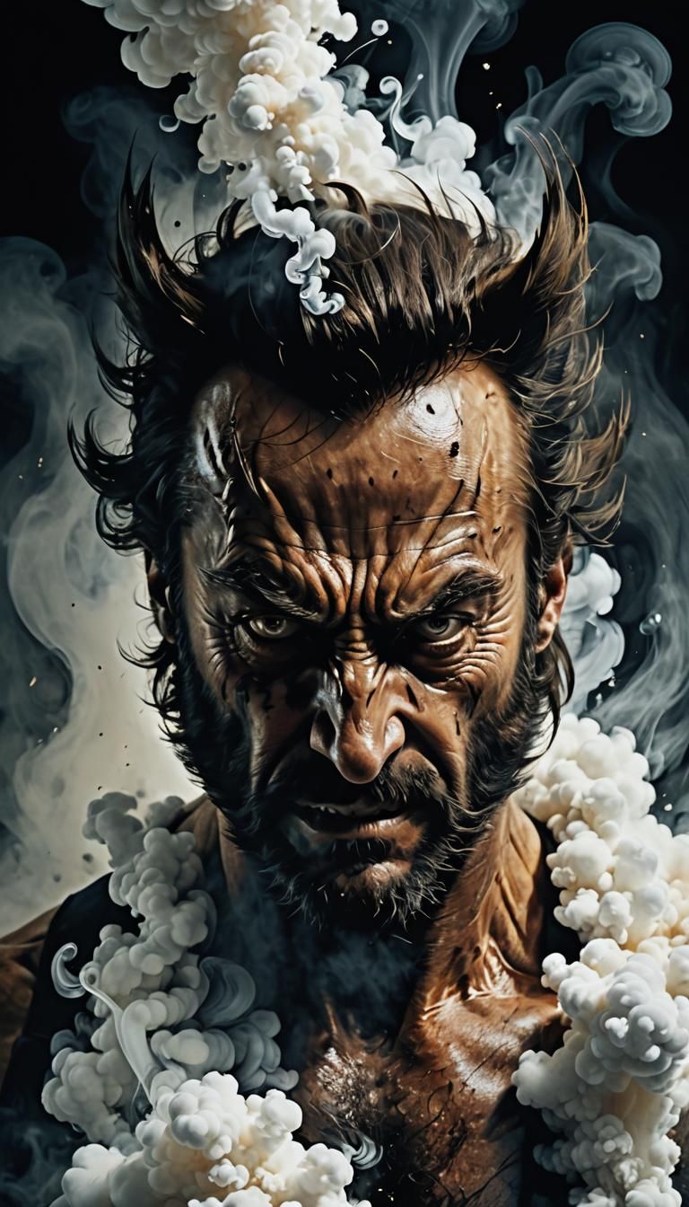 Eerie Wolverine Formed from Smoke in Surreal Style