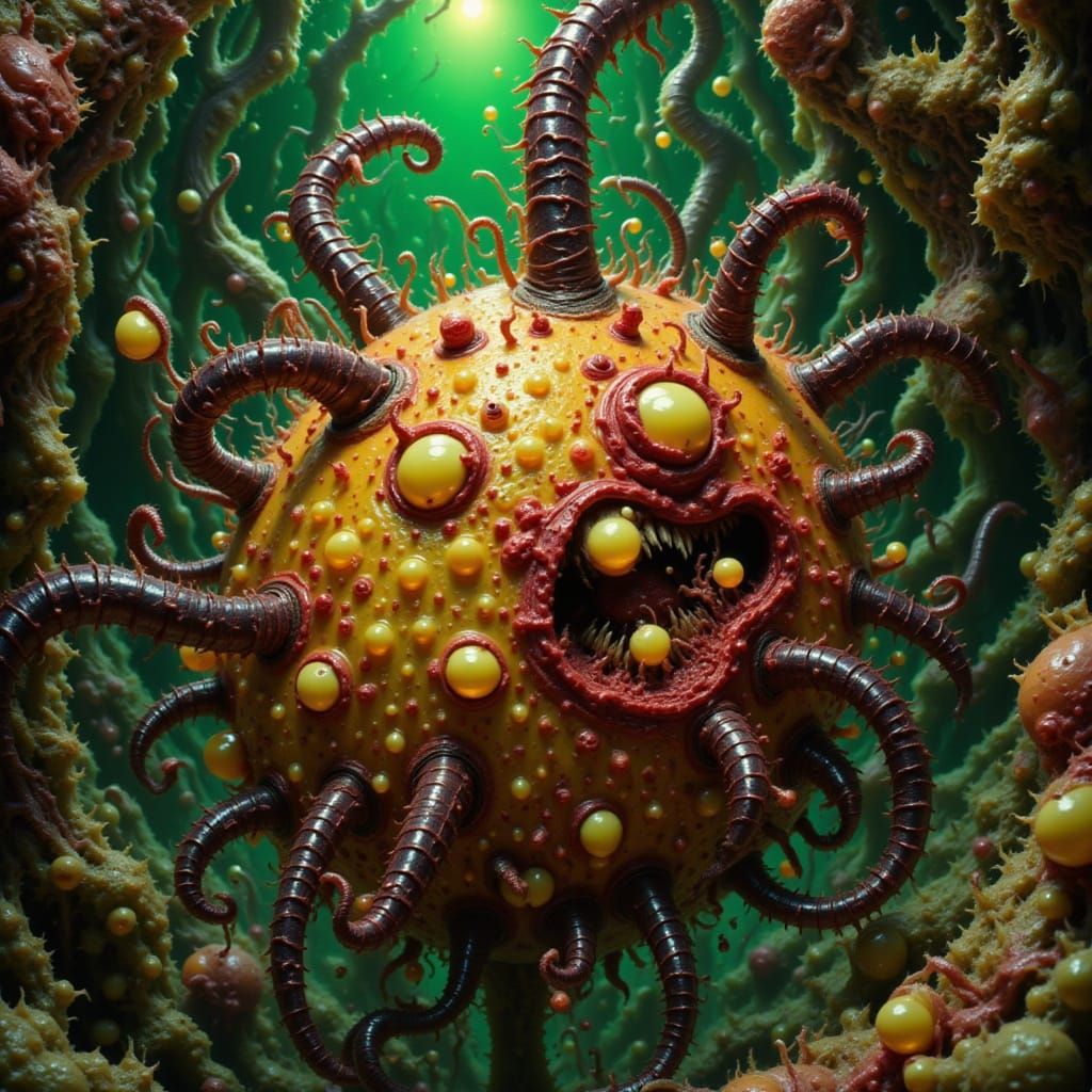 Microscopic Pimple Creature in Surreal Illustration